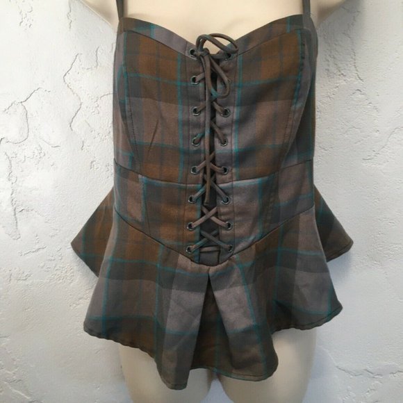 outlander plaid lace up jacket